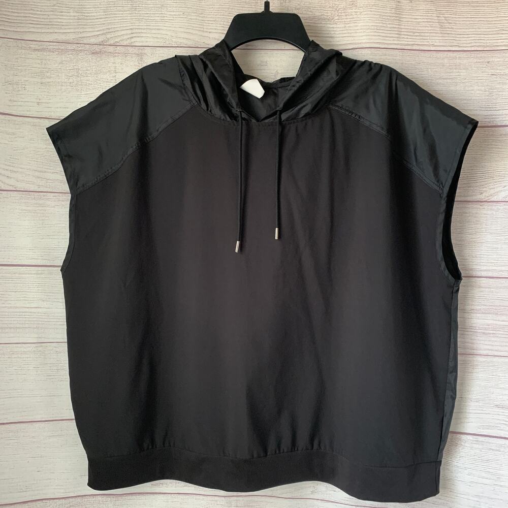 Avia Black Pullover Sleeveless Hoodie Two Material Color Block Size XL (16-18)